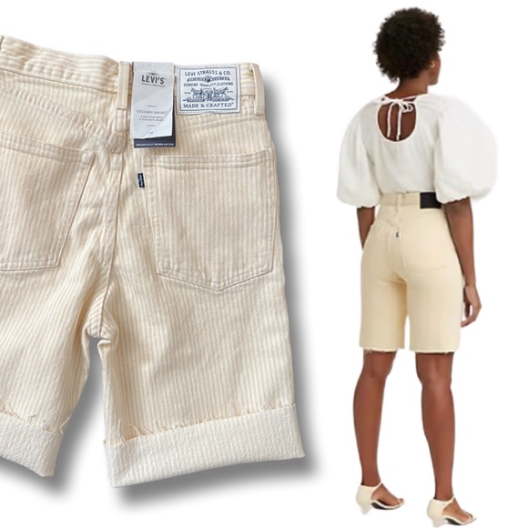 Levi's® Made & Crafted® COLUMN WOMEN'S SHORTS Soleil White Pinstripe - Picture 7 of 15